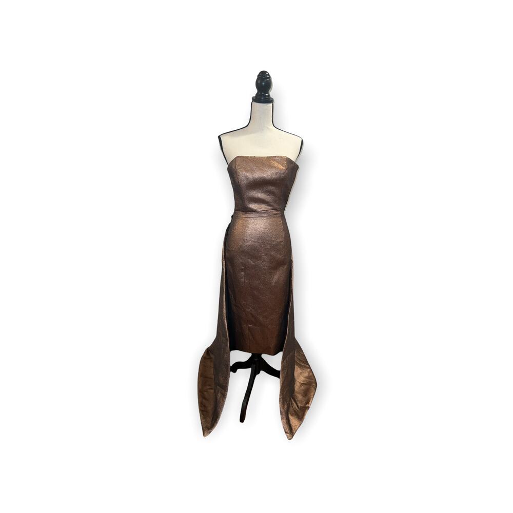 TY-LR Metallic Copper Lane Gold Evening Dress Gown NWT Detachable Cape size  XXS - Picture 4 of 9